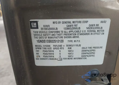 2002 Chevrolet Trailblazer Ls from USA, damaged, VIN 1GNDS13S822512120